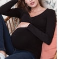 thumbnail image 2 of Maternity Tops Long Sleeve Women Pregnant Nusring V-Neck Long Sleeve Tops Solid Ruffle Blouse Top, 2 of 8