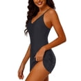 thumbnail image 4 of Women's Tummy Control Swim Dress, Crewneck Color Block Mesh Patchwork One Piece Skirted Slim Fit Modest Bathing Suit,Black,XL, 4 of 4