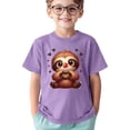 thumbnail image 2 of T-shirts Filles Enfants Imprimé Animaux Mignons Sports Décontracté Col Rond Manches Courtes Hauts Filles Violet 4-5 Ans, 2 of 4
