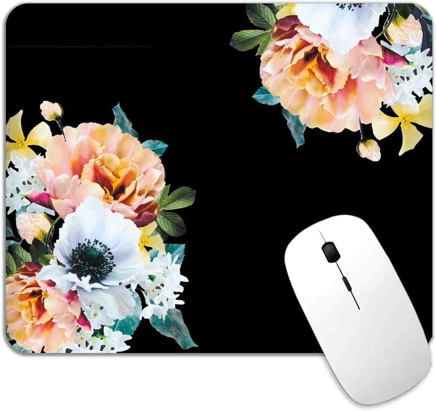 Cute Floral Mouse Pad, Peony Flower Mouse Pad with Design, Non-Slip Rubber Base Computer Mouse Pad Premium-Textured & Waterproof Mouse Pad for Women Girls,Office Desk Decor Accessories