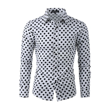 INSPIRE CHIC Men's Polka Dots Printed Long Sleeve Button Down Slim Dress Shirt