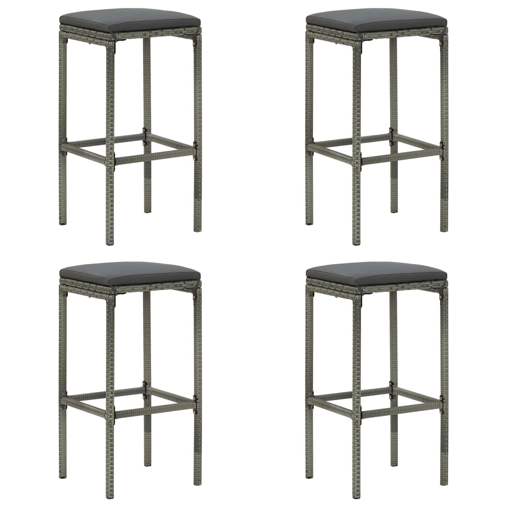 vidaXL Tabourets de Bar avec Coussins 4 Pcs Gris Rotin Poly