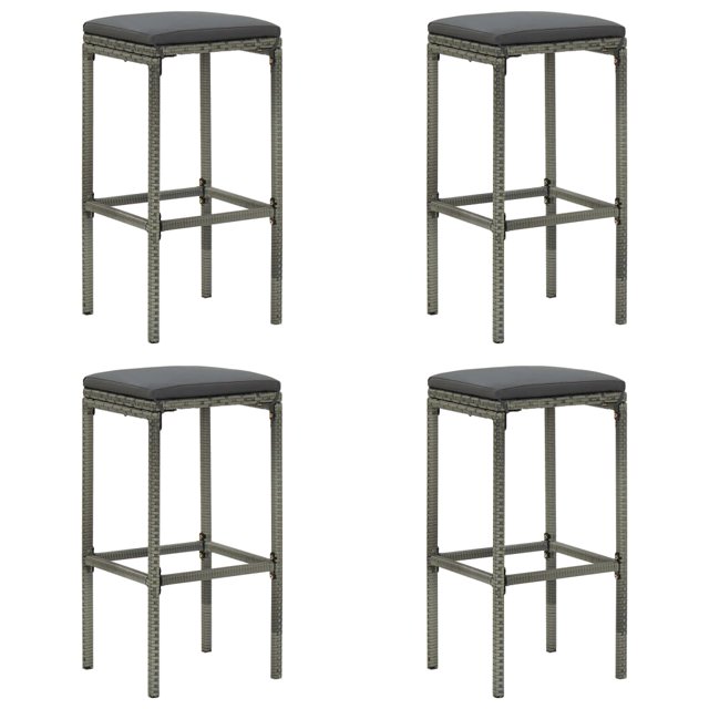 vidaXL Tabourets de Bar avec Coussins 4 Pcs Gris Rotin Poly