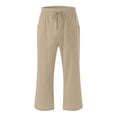 thumbnail image 4 of Wide Leg Pnats for Women Plus Size Casual Solid Color Comfy Mid Rise Pants for Women Fashion Loose Fit Daily Drawstring Linen And Cotton Lightweight Party Vacation Beach Pants with Pocket（Khaki,XXL）, 4 of 4