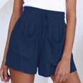 thumbnail image 1 of CEHVOM Womens Drawstring Cotton And Linen Elastic Waist Pocket Solid Shorts Pants, 1 of 4