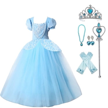 HAWEE Filles Bleu Princess Costume Classique de Luxe Robe de Fête Déguisement