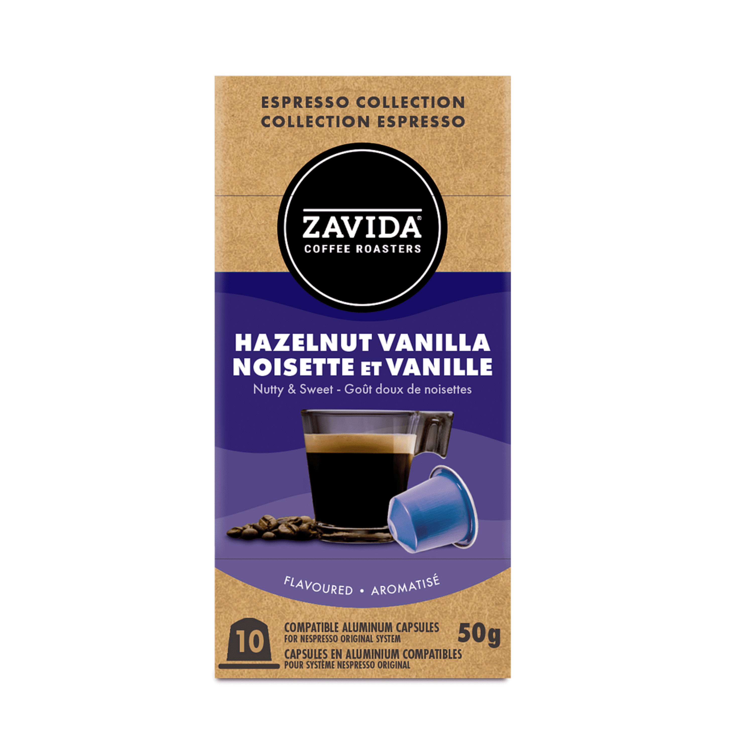 Zavida Chocolate Hazelnut Vanilla Espresso Pods, 10 Pods