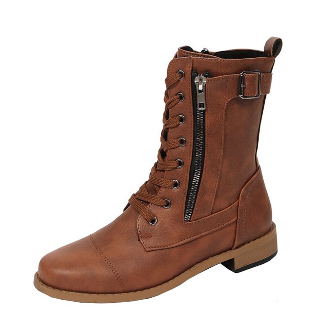 LSLJS Bottes d'Hiver pour Femmes à Couleur Unie, Mi-Mollet, à Talons Bas, Bout Rond, Fermeture Éclair Latérale, Chaussures; Bottes Plates pour Femmes; Bottes pour Femmes