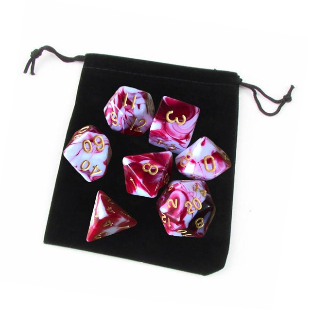 lionlar Pack of 7 Polyhedral Dices Set with Pouch Bar Math Teaching Red E