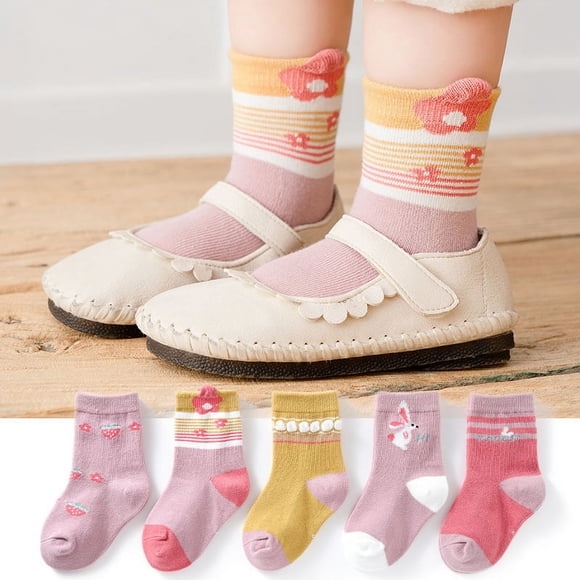 5 Pairs/Lot Children Boys Girls Cotton Socks Cartoon Multi Color Autumn Winter Spring Mid Socks Baby Floor Sock 1-12 Years Kids Socks 5 1 to 3 year