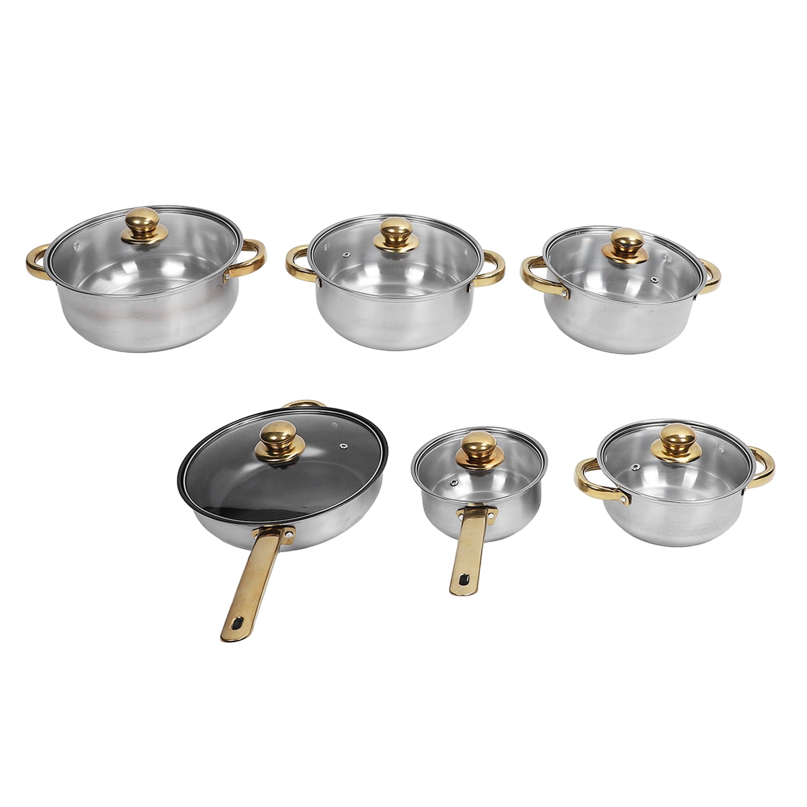 6Pcs Pots and Pans Set, Rustproof Stick Proof Safe Multipurpose Stainless Steel Cookware Set for Home Kitchen Restaurant