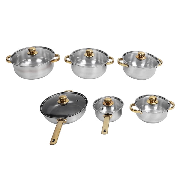 6Pcs Pots and Pans Set, Rustproof Stick Proof Safe Multipurpose Stainless Steel Cookware Set for Home Kitchen Restaurant
