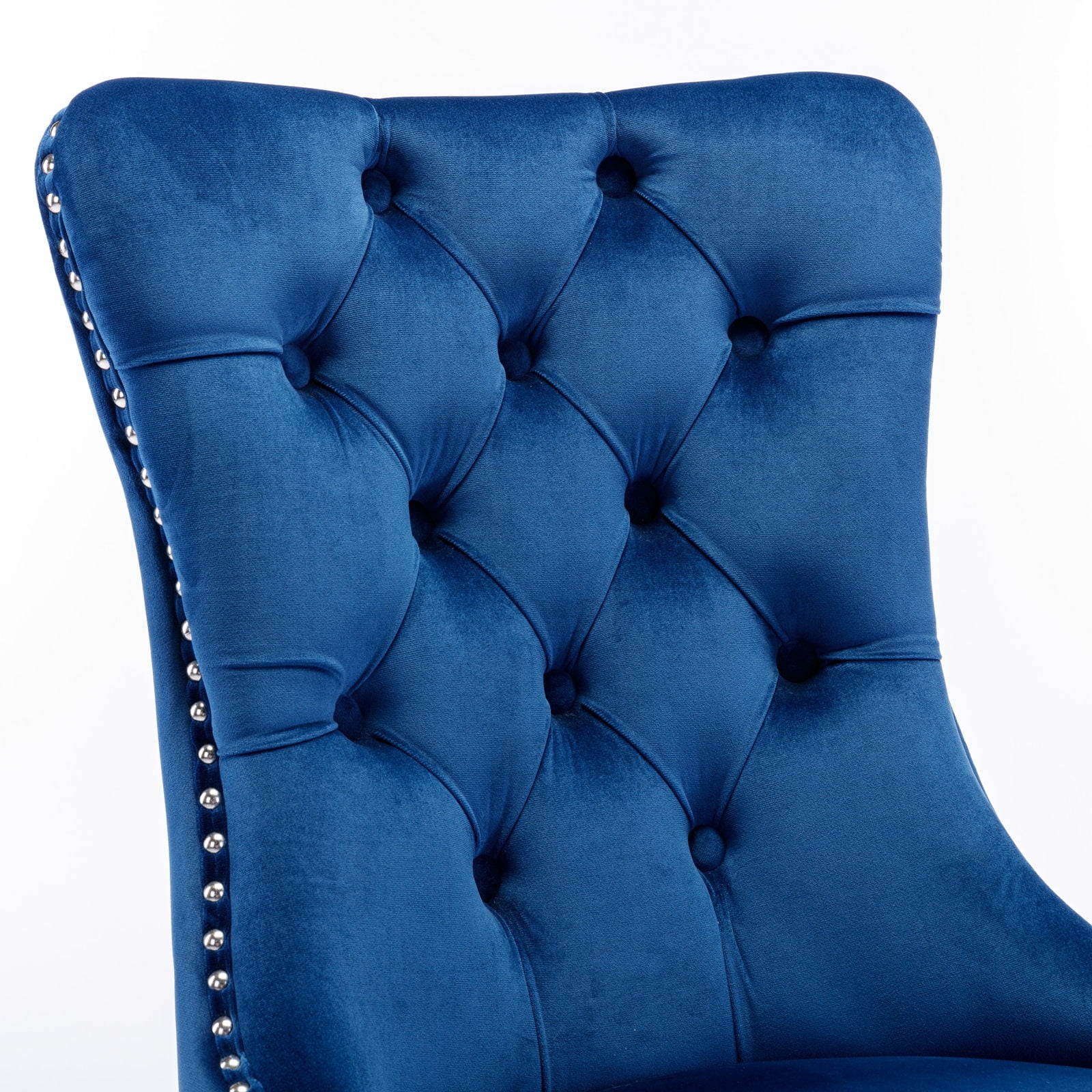 Noble House Velvet Upholstered Dining Chair Set of 2,Tufted with Siller Plated Legs & Nailhead Trim,Blue + Chrome