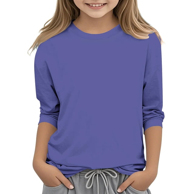 asjyhkr 3-12 Ans Garçons Filles Chemises Col Rond Manches 3/4 Chandail Extensible Léger Confortable Doux Respirant Décontracté Extérieur Jouer Tops d'Entraînement, Taille 110-160