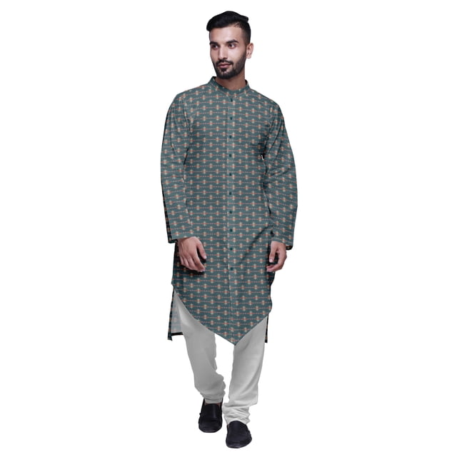 Atasi Button Down Asymmetric Printed Long Sleeve Rayon Kurta Pyjama Set