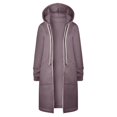 thumbnail image 4 of WEAIXIMIUNG Robe Chandail Surdimensionnée à Manches Courtes Femme Automne Hiver Décontractée Mode Couleur Unie à Cordon à Capuche Longue à Fermeture Éclair Manteau à Poches Long Manteau Veste, 4 of 6