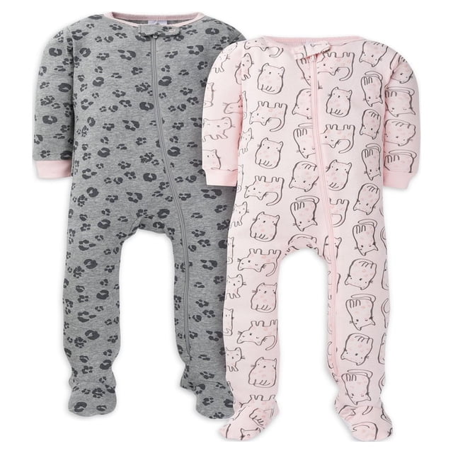 Baby & Toddler Girl Snug Fit Footed Cotton Pajamas 2-Pack