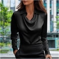 thumbnail image 2 of Yanlir Chemisier Haut à Revers en Satin Uni pour Femme, Printemps Automne, Col Rond, Mode Décontractée, Blouse à Boutons, Chemise Confortable pour le Bureau, le Travail, le Port Quotidien (Black#1,L), 2 of 7