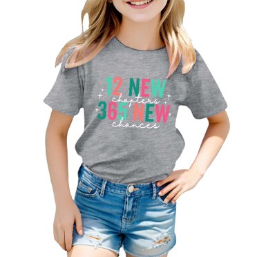 PMVFHDE Hauts d'Été Mignons pour Fille T-Shirt Fille Hauts d'Été Fille T-Shirts Tendance Chemises Fille pour Adolescentes Enfants Filles Manches Courtes Imprimés T-Shirt Hauts Fille Gris, 1-2 Ans