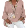 thumbnail image 3 of Nouvelle Année Nouveau Vous 2022 Femmes Grande Taille Ample Manches Longues Floral Tunique Décontractée Hauts Col en V Chemises, 3 of 3