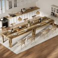 thumbnail image 4 of 71 Inch Farmhouse Dining Table for 6-8 People, Large Rectangular Kitchen Table with Thick Engineered Wood Top, Wide Leg Base, Heavy-Duty Dining Table for Dining Room, Kitchen, Home Office,Brown, 4 of 9