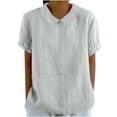 thumbnail image 1 of Timegard Chemises en Coton et Lin pour Femmes Mignonnes Froncées à Manches Bouffantes d'Été Chic Décontracté Amples à Col à Revers Hauts Blouse, 1 of 6