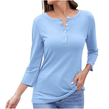 Pisexur Womens Sweatshirt Long Sleeve Crewneck Button Tops Loose Casual Henley Tunic Tops T Shirt Fashion Oversized Sweatshirt S-3XL