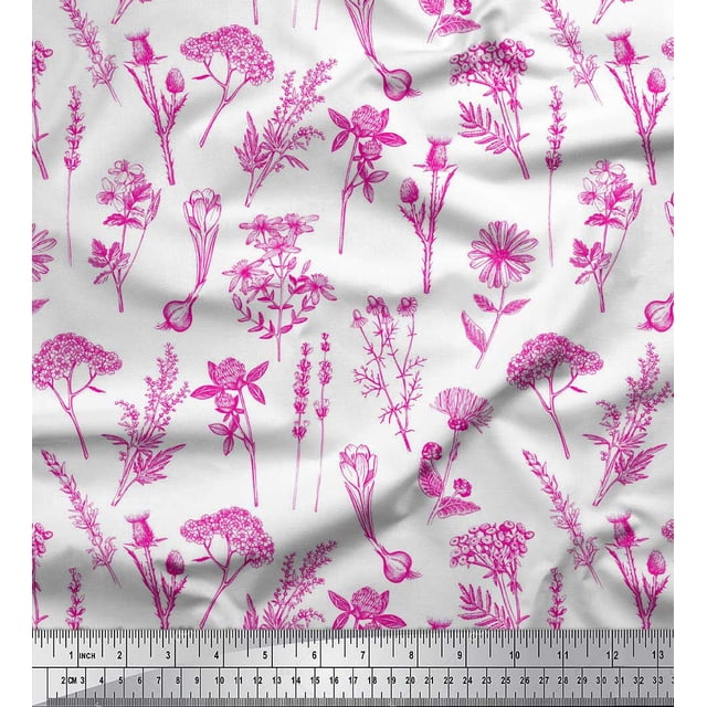 Soimoi Rose Moss Tissu Georgette Feuilles et Imprimé Floral d'Onagre 1 Yard 42 Pouces de Large