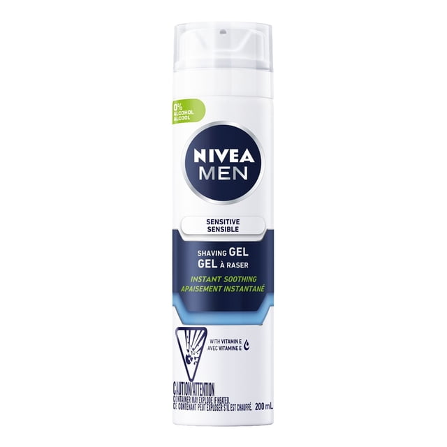 NIVEA Gel de Rasage pour Peau Sensible pour Hommes 200 ml avec Bouchon Transparent, Formulé Sans Alcool et Enrichi en Vitamine E pour un Apaisement Instantané et un Rasage de Près, Rasage Confortable Idéal pour Peau Sensible.
