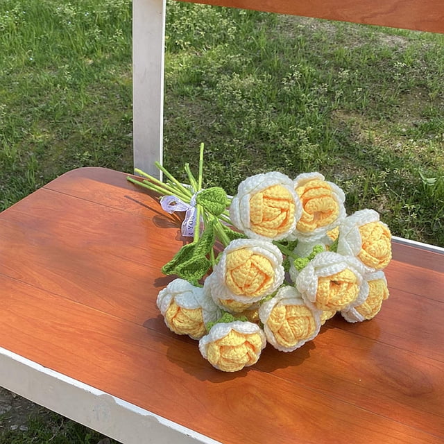 TopLLC Knitted Roses Hand Woven Rose Simulation Yarn Knitted Bouquet Floral Decoration Gift on Clearance