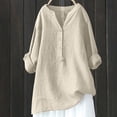 thumbnail image 2 of RKSTN Womens Tops Cotton and Linen V-Neck Long Sleeve Three Buttons Plus Size Tops Loose Fit Solid Color Basic Breathable Summer Tops Blouses, 2 of 5