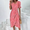 thumbnail image 4 of Lolmot Dress For Womens Summer Floral Printed Irregular Hem Dress V Neck Short Sleeve Button Dresses, 4 of 6