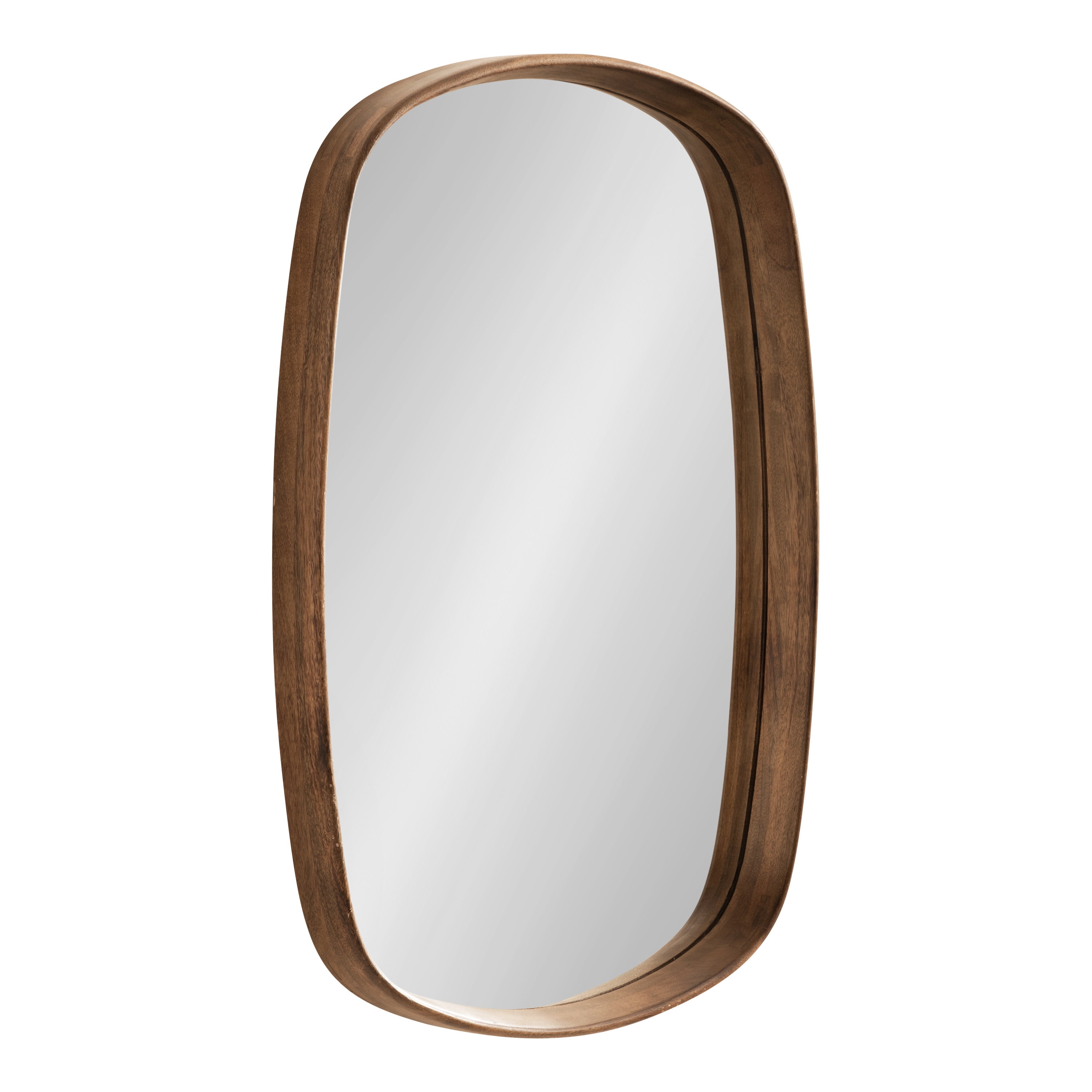 Kate and Laurel Prema Soft Round Rectangle Modern Wall Mirror, Walnut Brown, 20 x 30, Framed Round Rectangular Mango Wood Mirror for Minimal Home Decor