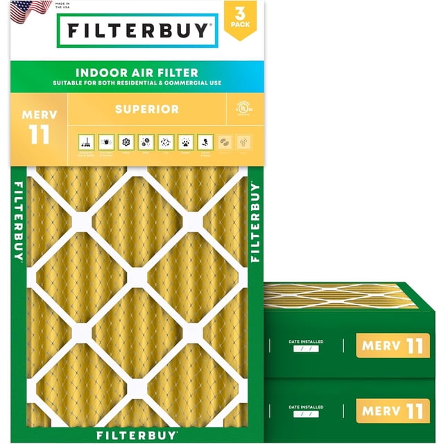 Filterbuy 15x30x4 MERV 11 (MPR 1200) Allergen Defense, Pleated HVAC AC Furnace Air Filters (3-Pack)
