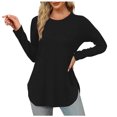 thumbnail image 1 of Yuyuzo Womens Tops Crew Neck Long Sleeve Side Split Solid Color Loose Casual Basic Fall Tunic Top, 1 of 6