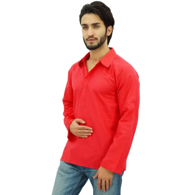 Atasi Kurta Pêche pour Homme Chemise à Col Roulé Col Ethnique Indien Vêtements-Grand