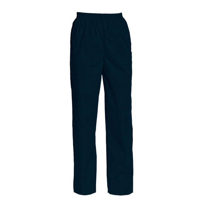 Women's Full Elastic Waist Cargo Scrub Pants by TAILOR'S in a dark solid colour. These utility pants feature a full elastic waistband, two spacious cargo pockets, a cell phone pocket, and an outside scissor pocket. Designed with a traditional classic fit, they are machine washable and ideal for workwear in healthcare or similar professions.
