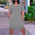 thumbnail image 1 of BEFOKA Robe pour Femme Grande Taille, Liquidation de Robes d'Été pour Femmes, Robe Unie Grande Taille à Manches Courtes et Col avec Poches pour Femme, 1 of 5