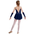 thumbnail image 2 of Aislor Robe de Patinage Artistique pour Fille, Robe de Danse Ballet Sans Manches en Maille avec Strass, Justaucorps de Gymnastique Rythmique avec Gants, Bleu Marine 6, 2 of 7