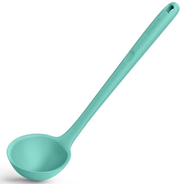 13 inch Silicone Soup Ladle: U-Taste 600°F Heat Resistant Non-stick Seamless Rubber Large Kitchen Deep Serving Spoon with Non-slip Solid Long Handle for Cooking Sauce, Stews, Gravies, Chili (Aqua Sky)
