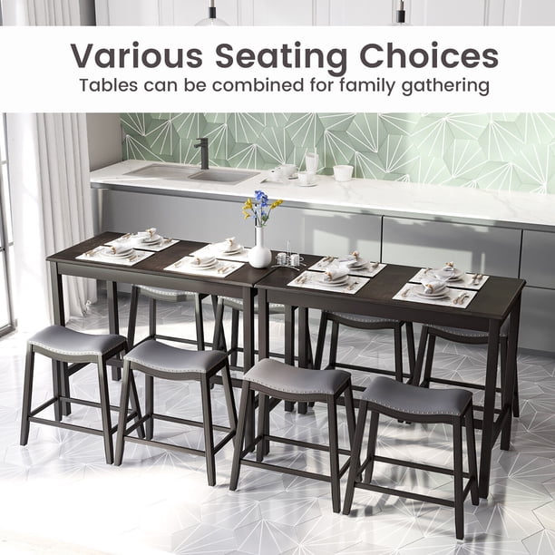 Gymax 5PCS Bar Table Set Counter Height Table & Upholstered Saddle