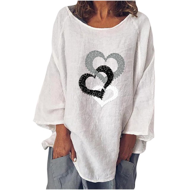 Pompotops T-shirt à Manches Longues pour Femme, Col Rond, Imprimé, Coupe Ample, Décontracté, Mode, Automne