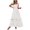 thumbnail image 2 of Wiyuqeen Robes d'Été en Dentelle pour Femmes à Manches à Volants, Robe Tunique Smockée, Robe Maxi à Carreaux à Encolure Carrée, Robes Fluides pour les Vacances, 2 of 9