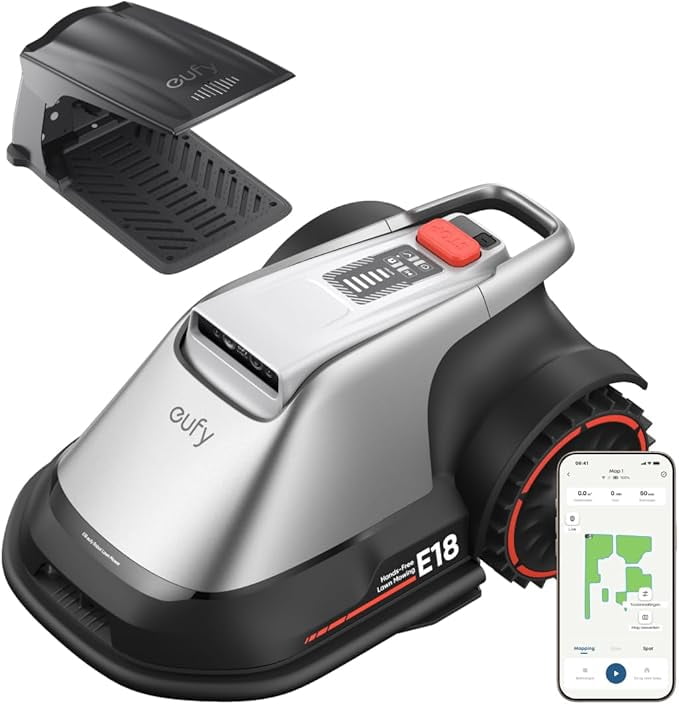 eufy E18 Robot Lawn Mower, Auto Mapping, Max 0.3 Acres, Vision Navigation Lawn Mower, Multi-Zone Management, Electric Robotic Lawnmower with AI Obstacle Avoidance, Gray