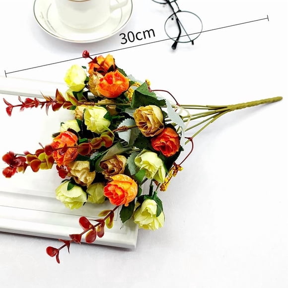 Artificial Roses Bouquets Fake Silk Flowers Floral Arrangement for Living Room Bedroom Dining Table Decor - Lifelike Faux Rose Stems for Vase, Mantel, Bookshelf, Office, Wedding, Party, DIY Home Deco