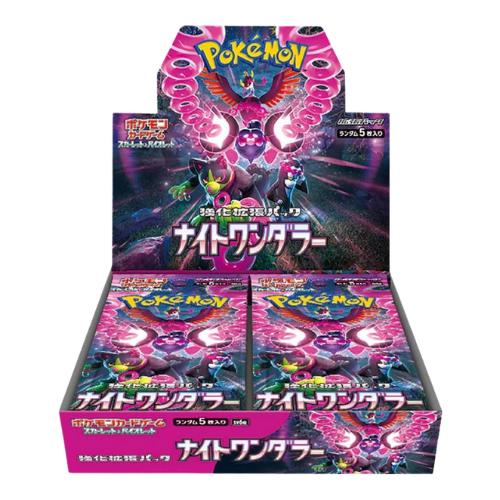 Pokemon TCG: Night Wanderer (sv6a) Booster Box containing 30 packs with 5 multicolour cards per pack. The box features dynamic artwork of Pokémon from the Scarlet & Violet series and is designed for display.