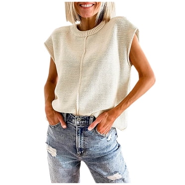 QUYUON Womens Christmas Sweaters Short Sleeve Crew Neck Sweaters Casual Winter Warm Knit Sweater Jumper Pullover Tops Soft Lightweight Tunic T-Shirt Fall Shirts Beige XL