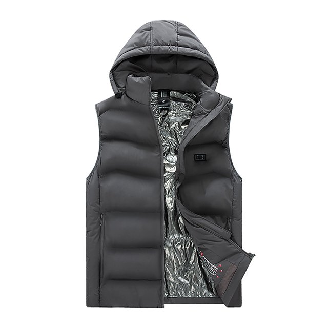 DPTALR Men's Heated Vest, Dual Control Nine Heating Zones, USB Charging Model Zipper Hooded Sleeveless Cotton Jersey, Rugby Print Heated Cotton Jersey