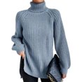 thumbnail image 1 of Innerwin Chandails à Col Roulé pour Femmes Chandail de Travail Manches Longues Ample Tricoté Bleu Clair 2TG, 1 of 2