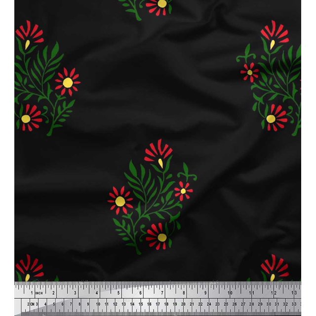 Soimoi Poly Georgette Fabric Leaves & Floral Block Fabric Prints by Yard 52 Inch Wide